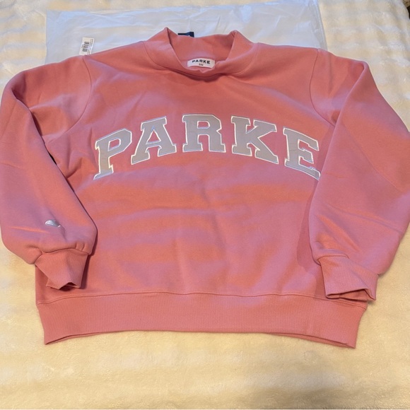 Parke Tops - PARKE varsity mockneck blush+lavender Valentine drop